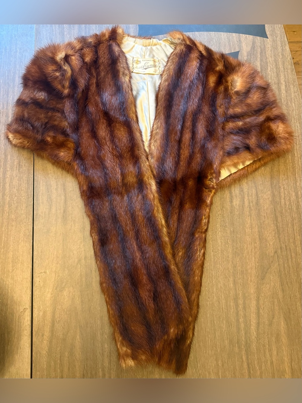 Vintage Brown Mink Fur Stole Crop Coat Elegance by Eunice Paris New York